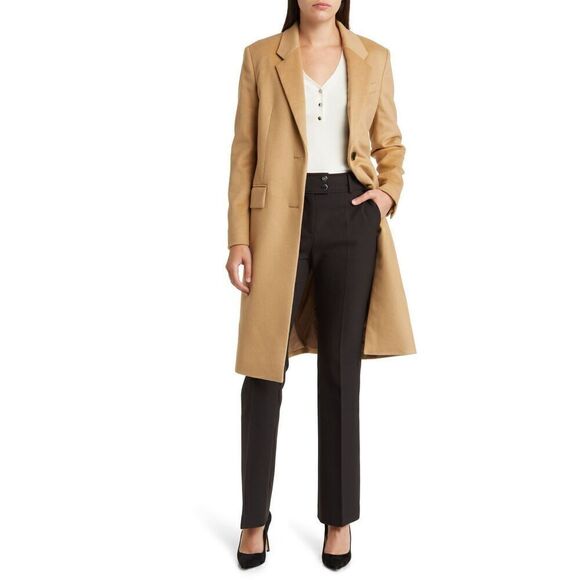 BOSS Women’s Camel Brown Virgin Wool-Cashmere Blend Catara Coat Size 42R - Picture 1 of 13